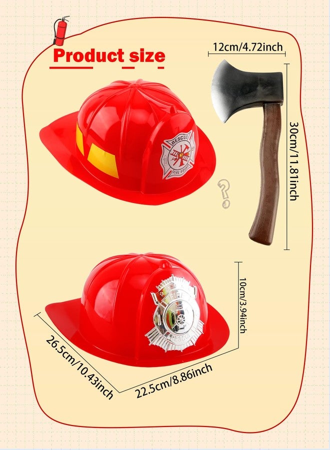 Cotiny 4 Pack Adult Firefighter Helmet and Axe Set Red Fireman Hat Halloween Axe Prop for Kids Adult Halloween Dress Up Accessories - Image 2